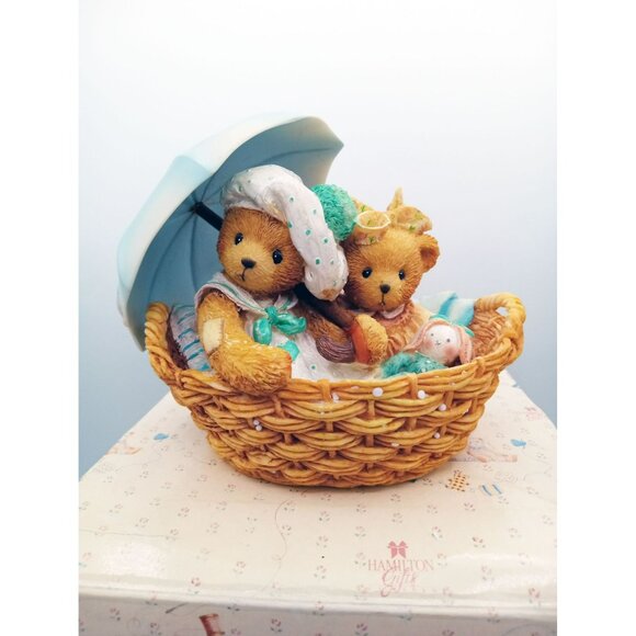 Cherished Teddies Beth and Blossom Bears with Umbrella Figurine 1991 Hamilton - Picture 1 of 12